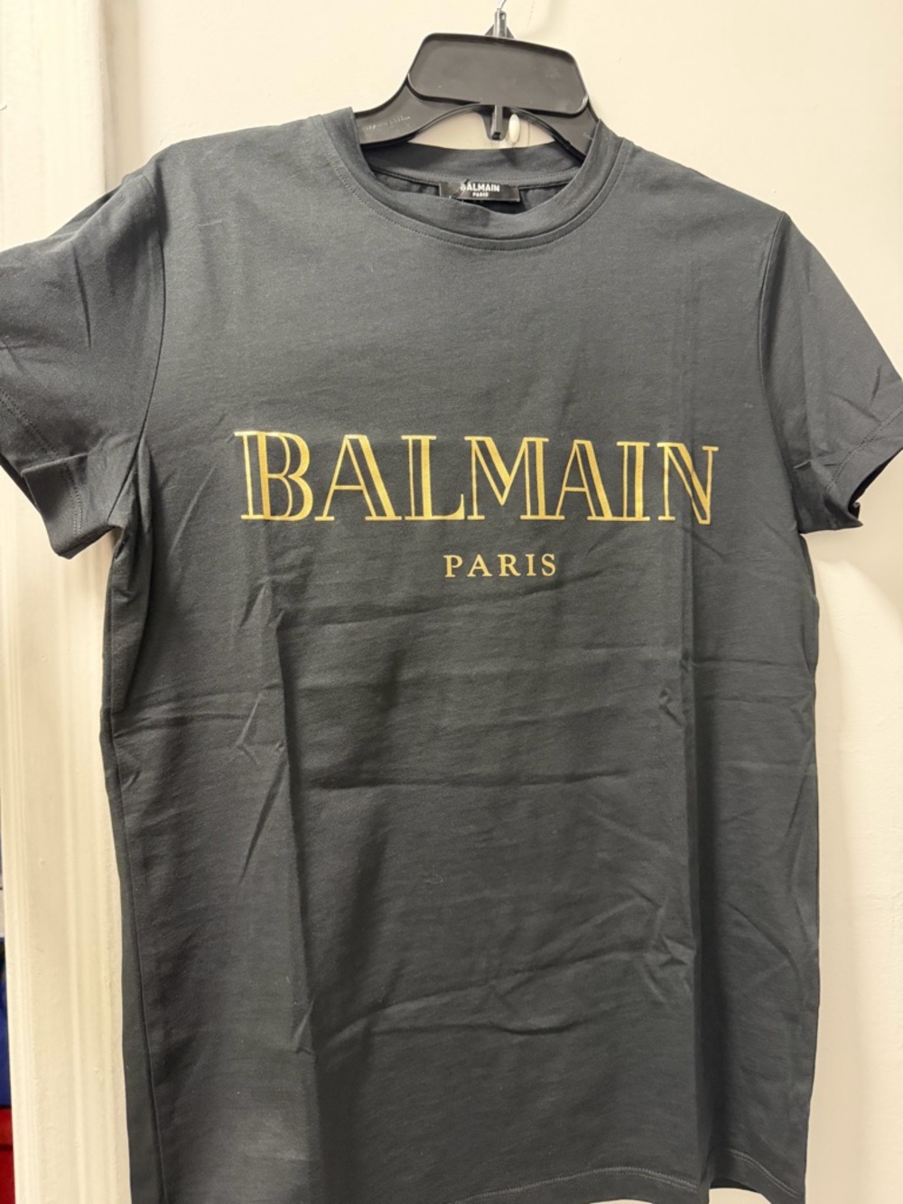 Balmain Black T-Shirt with Gold Logo
